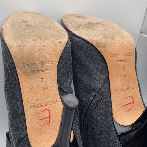 KATE SPADE WOMEN’S BOW FABRIC ANKLE HEEL BOOTIES GRAY SZ 7 - Picture 7 of 12